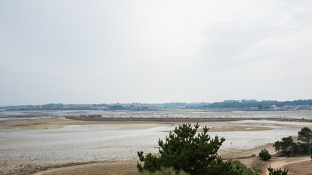 Beautiful landscape. Beach with no people, low tide. France. Europeの写真素材