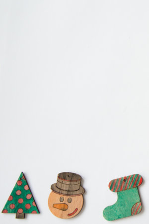 Christmas patter with tree, snowman and sock. White backgroundの写真素材