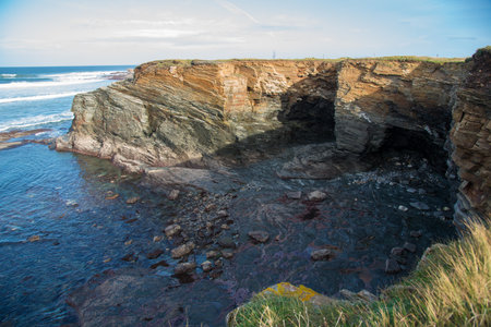 Beautiful landscape, cliffs of asturian coastline. Sunny day, no people.の写真素材