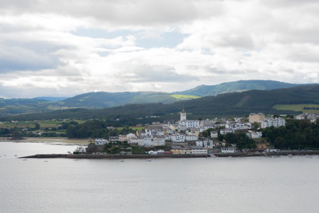 View of Castropol from Ribadeo, at the other side of the river. Some examples of notable architecture include the Capilla del Campo, the Palacio de Valledor and Palacio de Marqueses de Santa Cruz de Marcenado. Asturias, Spainの写真素材