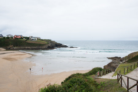 Aguileiro beach and walking path along the coast. Tapia de Casariego is a beautiful asturian fishing village near Galizia.の写真素材
