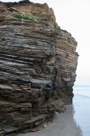 Huge sandstone rock. Cathedrals beach, Lugo, Galicia, Spain.の写真素材