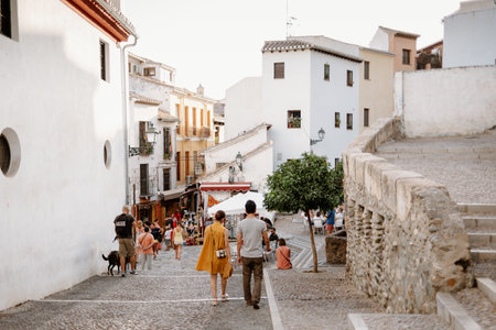 Granada, Spain; August 16, 2017: daily atmosphere of a summer afternoon in the old quarter of Albaicin, Granada.のeditorial素材