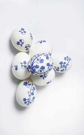 Easter eggs on the white backgroundの写真素材