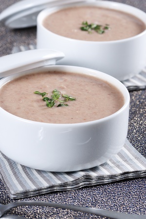 Cream soup with mushrooms and beanの写真素材