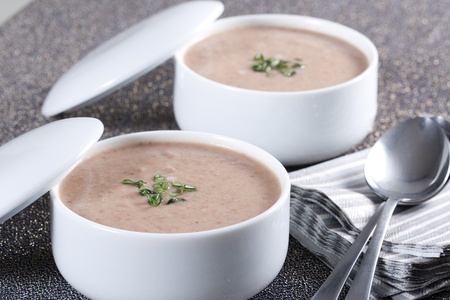 Cream soup with mushrooms and beanの写真素材