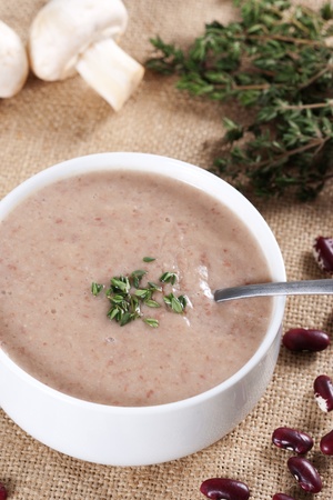 Cream soup with mushrooms and beanの写真素材