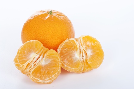 Ripe tangerines on white background. の写真素材