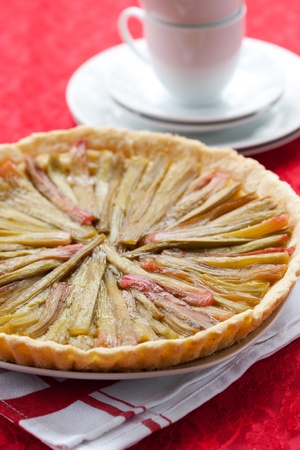 Delicious rhubarb pie on rustic backgroundの写真素材