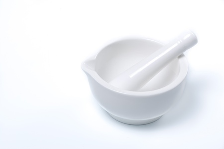 White mortar and pestle isolated on white の写真素材
