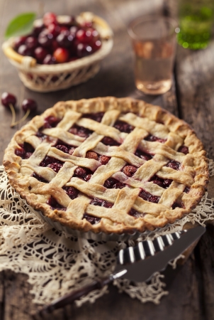 Cherry pie with lattice crust.の写真素材