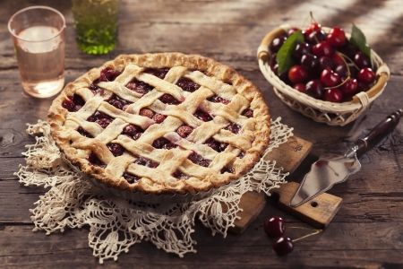 Cherry pie with lattice crust.の写真素材