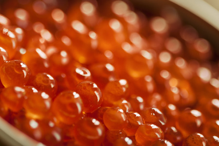 Delicious red salmon caviar macro photo の写真素材