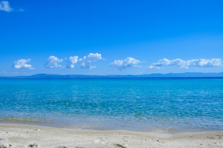 sea and sand in sunny Greaceの写真素材