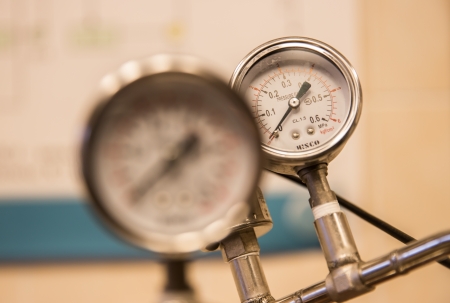 Close-up of a pressure gauge instrumentの写真素材