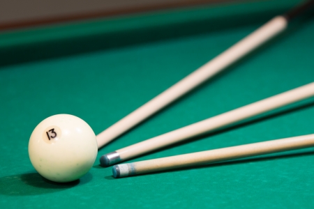 three cues are aiming one white ball