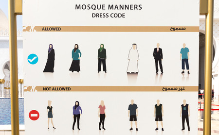 Dress code sign in Sheikh Zayed Grand Mosque in Abu Dhabi.