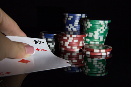 Multicolored casino chips for playing pocker