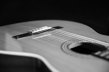 A classical guitar with six nylon stringsの写真素材
