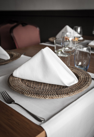 Table setting in a nice european restaurantの写真素材