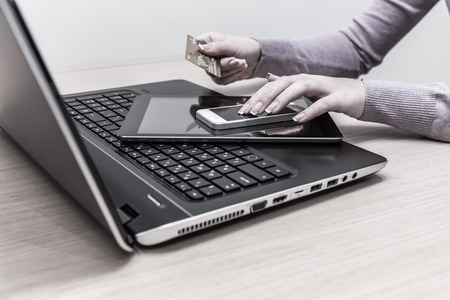 Modern electronic devices - laptop, tablet and telephoneの写真素材