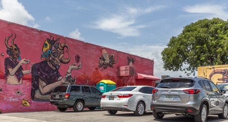 MIAMI, USA - AUGUST 29, 2014 : Graffiti on walls in graffiti district on August 29, 2014 in Miami.のeditorial素材