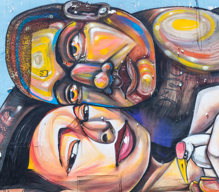 MIAMI, USA - AUGUST 29, 2014 : Graffiti on walls in graffiti district on August 29, 2014 in Miami.のeditorial素材