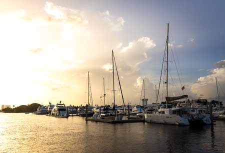 Group of yachts berthed in the harbor in Fort Lauderdale, Floridaの写真素材