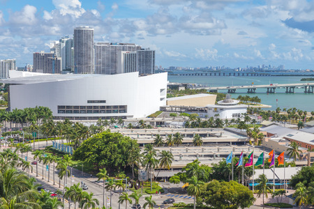 MIAMI, USA - SEPTEMBER 10, 2014 : Aerial image of the American Airlines Arena at Downtown Miami on September 10, 2014 in Miami.のeditorial素材