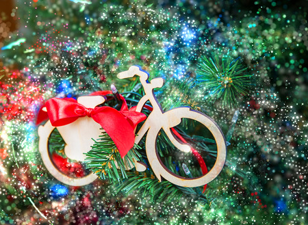Christmas tree with bike decorationの写真素材