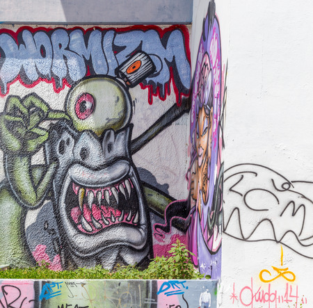 Street art graffiti. Abstract creative drawing   on the walls of Miami city. USA urban Contemporary Cultureのeditorial素材