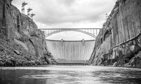 Glen Canyon Dam on Colorado river and Lake Powell near Page, Arizona, USAの写真素材