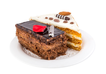 Two pieces of tasty cake on white saucer