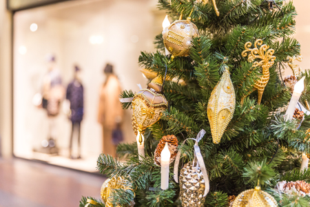 Christmas tree decoration in shopping mallの写真素材