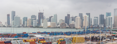 MIAMI, USA - DECEMBER 11, 2016 : The Port of Miami with containers, cargo and cranes on the...