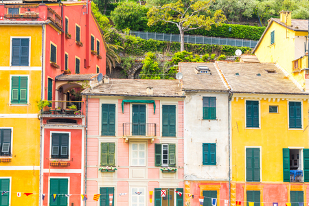Exterior of colorful houses in Portofino Italyの写真素材
