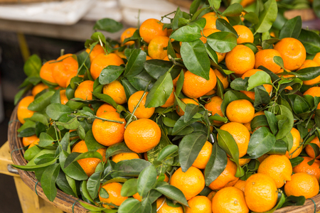 Beautiful tangerine on market in Asia. Ripeの写真素材