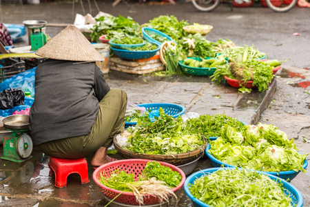 HOI AN, VIETNAM - JANUARY 03, 2019 : Fresh vegetables in traditional street market in Hoi An Vietnamのeditorial素材