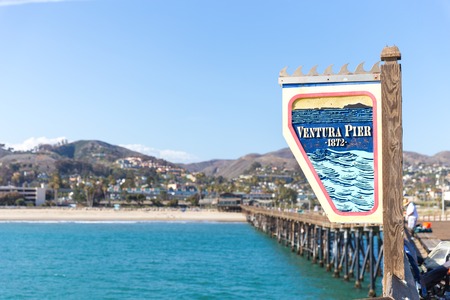 Ventura Historic Pier wooden sign in Los Angeles, USAの写真素材