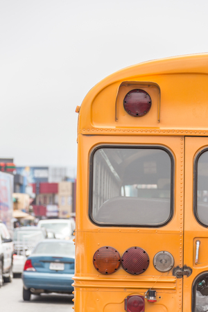School Bus on american country road in morningの写真素材
