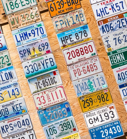 KANAB, UTAH, USA - MAY 25, 2015: License Plates Collage in public place on a street in Kanab Utah USAのeditorial素材