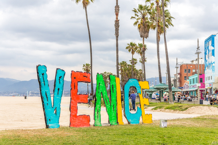 LOS ANGELES, CALIFORNIA, USA - 11 MAY, 2019: Venice beach sign on Venice beach in Los Angeles Californiaのeditorial素材