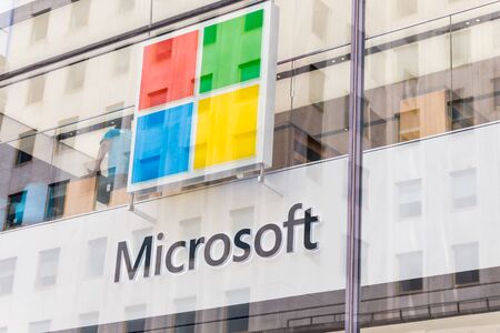 NEW YORK, USA - MAY 15, 2019: Microsoft store in Manhattan. Microsoft is worlds largest software...