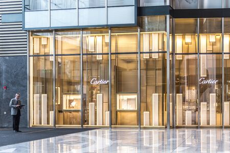 NEW YORK, USA - 17 MAY, 2019: Cartier jewelry store in New York City. Societe Cartier designs and sells jewellery and watchesのeditorial素材