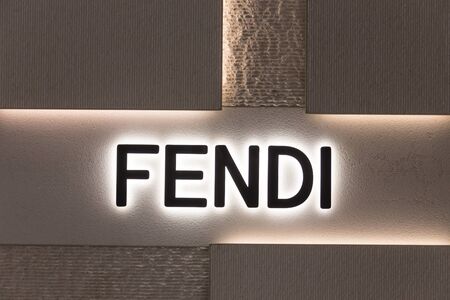 NEW YORK, USA - 17 MAY, 2019: Fendi logo at the entrance to a Fendi storefront in New york. Fendi is an international italian luxury fashion company.のeditorial素材