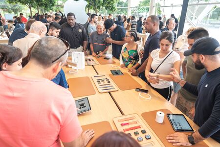 Aventura, Florida, USA - September 20, 2019: Apple Watch Series 5 section at the Apple store in Aventura mallのeditorial素材
