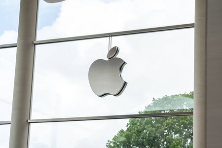 Aventura, Florida, USA - September 20, 2019: Apple store logo in Aventura Mall. It is the worlds...
