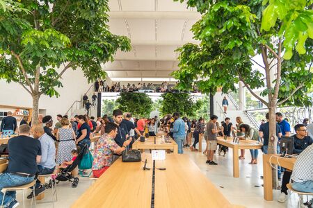 Aventura, Florida, USA - September 20, 2019: Interior of Apple store in Aventura Mall on first day...