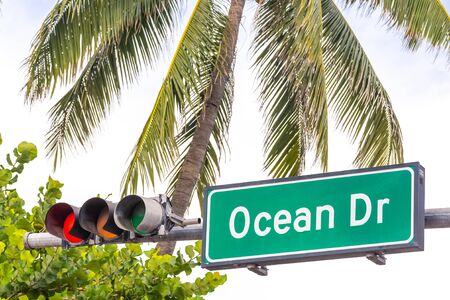 Ocean drive street sign in Art Deco district in South Miami USAの写真素材