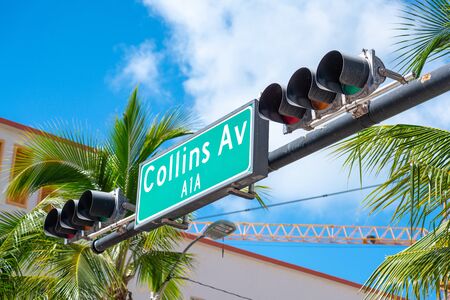 Street sign of famous Collins Avenue, Miami, Florida, USAの写真素材